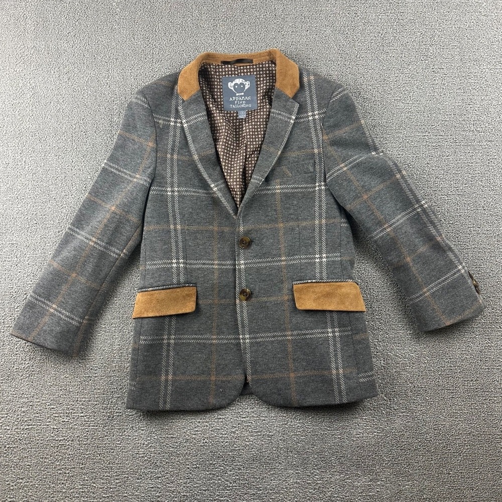 Appaman Blazer Boys 8 Gray Smoky Windowpane Club Jacket Plaid Formal Event